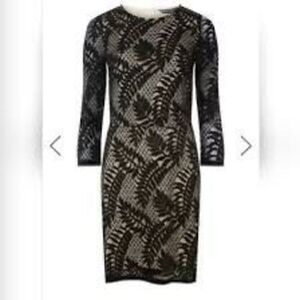Dorothy Perkins Womens 10 Long Sleeve Fern Lace Sheath Dress Black Mini Evening